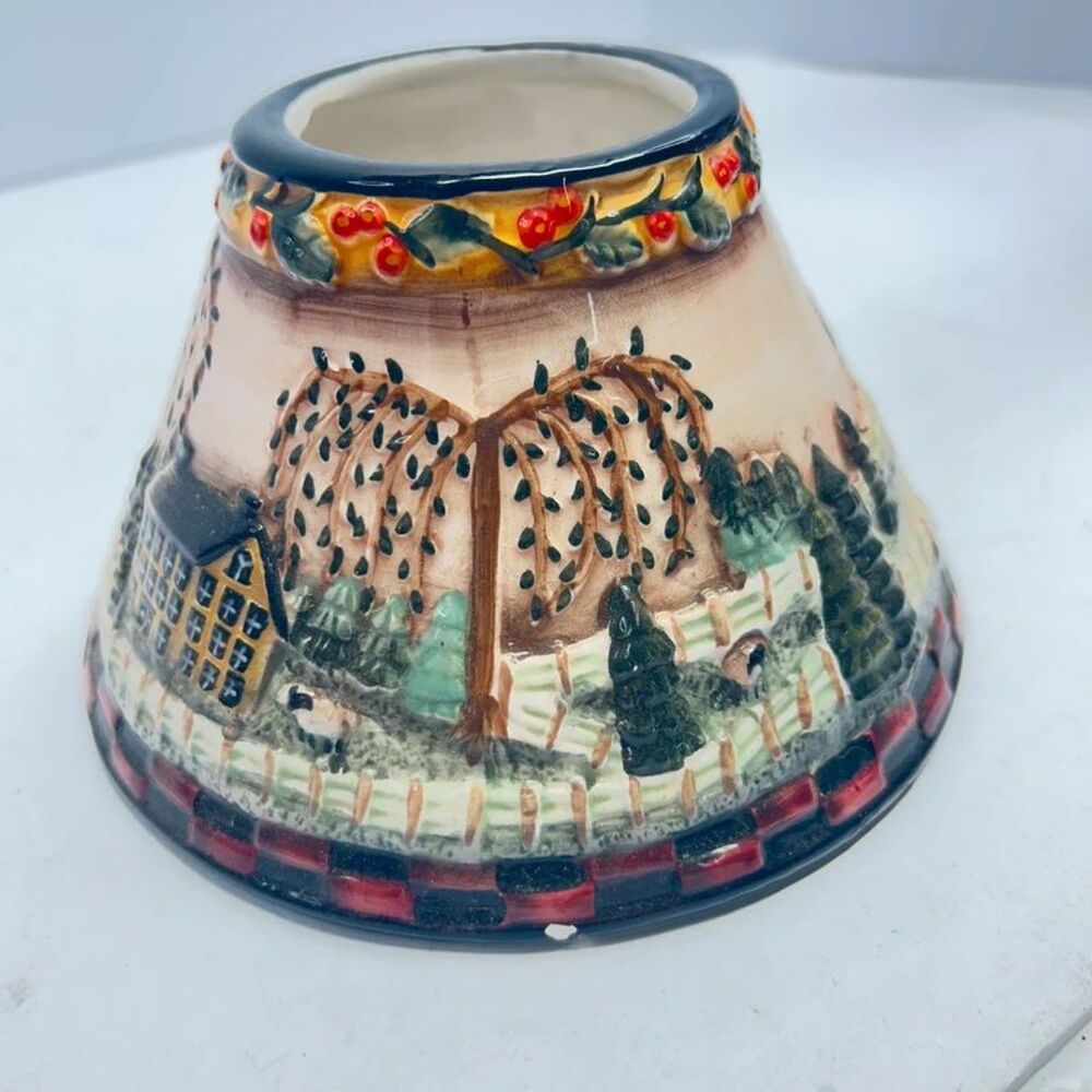 Vintage Ceramic Jar Candle Shade Topper Primitive Country Colonial House Chipped